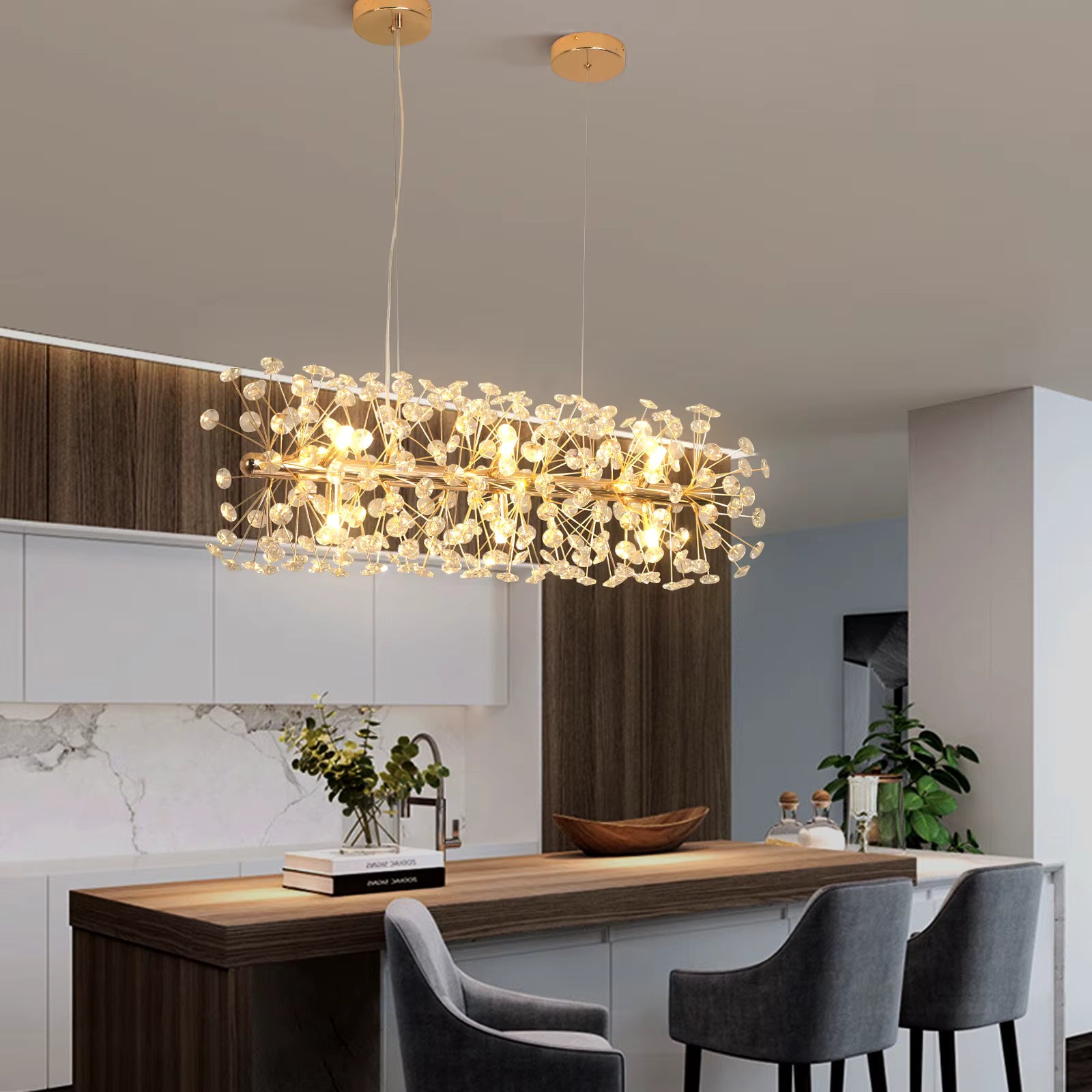 Gold crystal dandelion pendant light for dining room