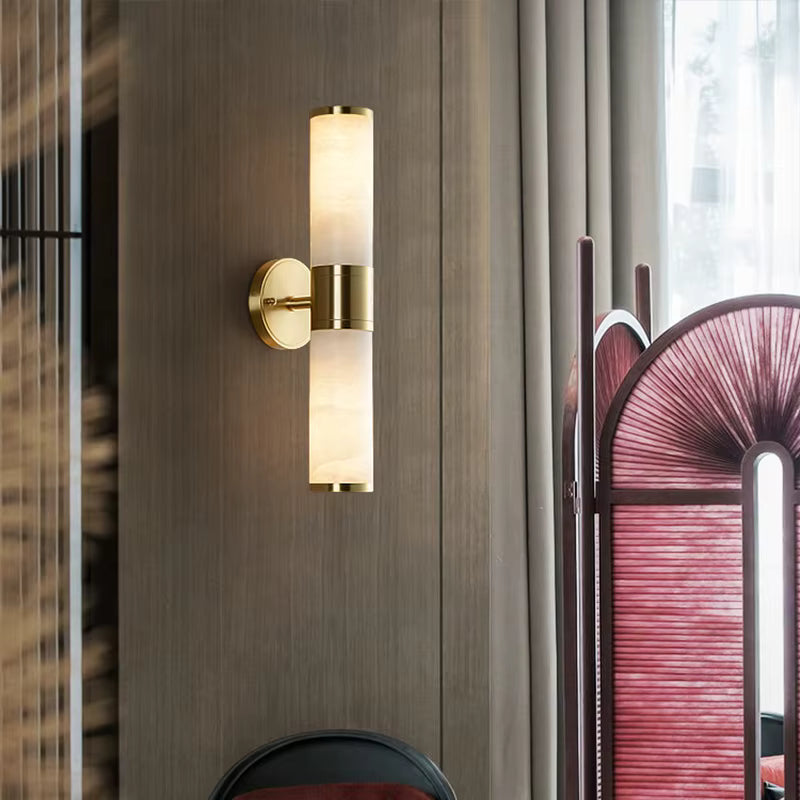Sage brass and stone wall light