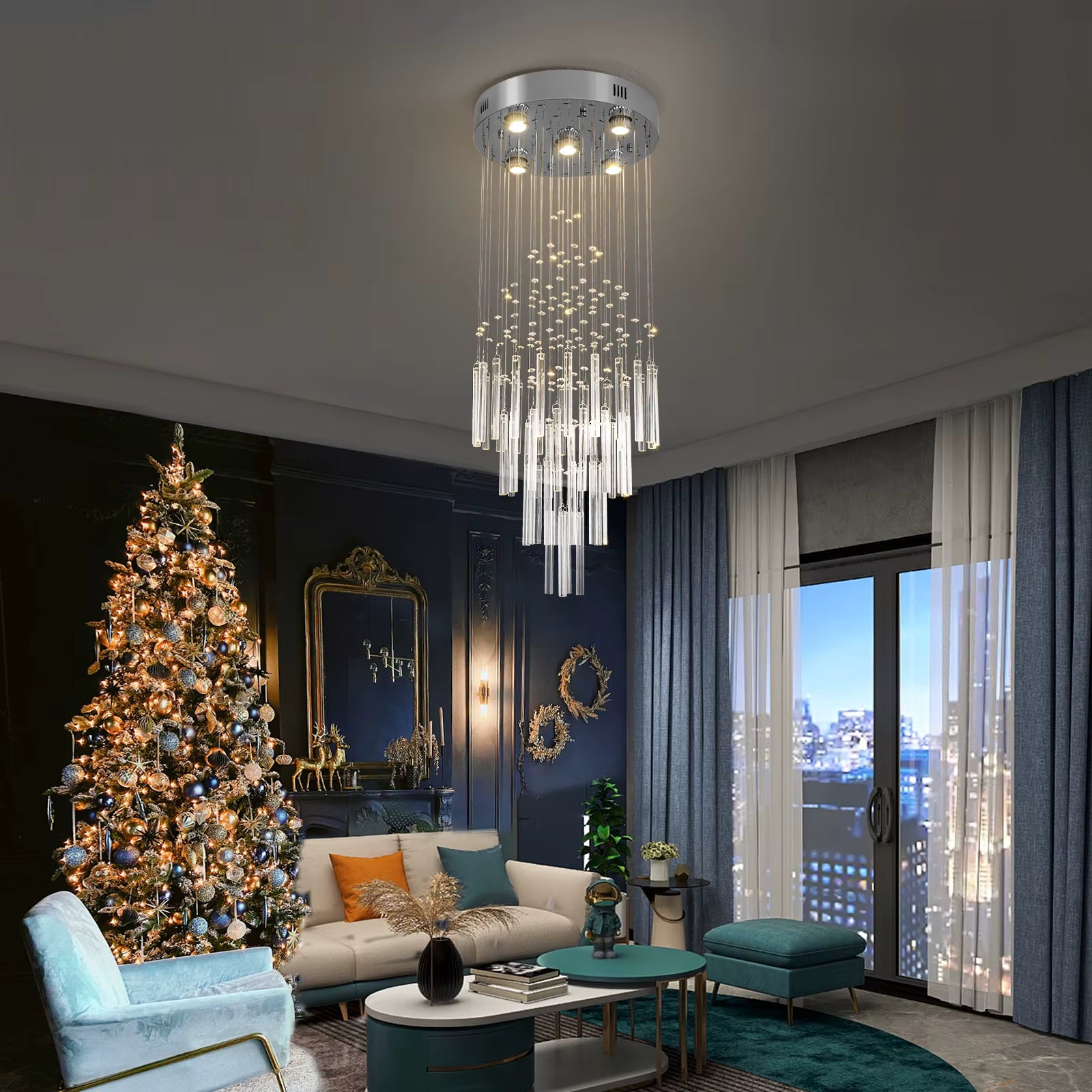 CRYSTAL LINEAR Staircase chandelier for lobby